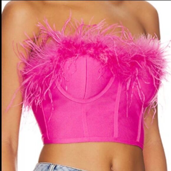 NWT Superdown Ramona Bustier Top Pink Feathers XS Revolve - Picture 9 of 11